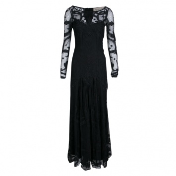 Pre Owned Temperley London Black Embroidered Tulle Long Sleeve Francine Gown M