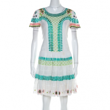 Pre Owned Temperley London White Embroidered Cotton Silk Arabelle Dress M