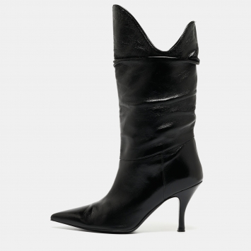 Pre Owned The Attico Black Glossy Leather Venus Mid Calf Boots Size 38
