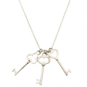 Pre Owned Tiffany & Co. Three Key Silver Pendant Necklace