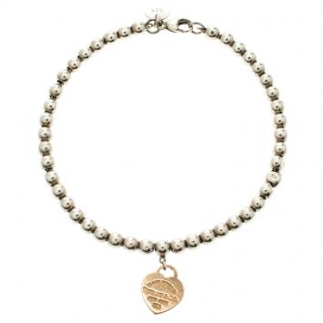 Pre Owned Tiffany & Co. Return To Tiffany Heart Tag Rose Gold & Silver Bead Bracelet 