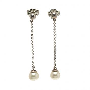 Pre Owned Tiffany & Co. Ziegfeld Collection Cultured Pearl Silver Drop Earrings