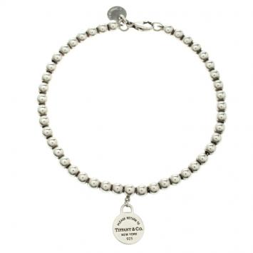Pre Owned Tiffany & Co. Return to Tiffany Round Tag Silver Bead Bracelet
