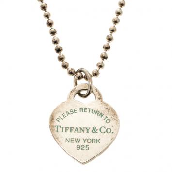 Pre Owned Tiffany & Co. Return To Tiffany Heart Tag Enamel Finish Pendant Silver Bead Necklace