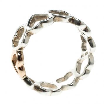 Pre Owned Tiffany and Co. Hearts 18k Rose Gold & Silver Band Ring Size 58