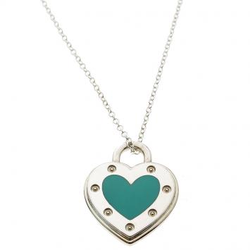 Pre Owned Tiffany & Co. Return To Tiffany Love Heart Enamel Silver Pendant Necklace 