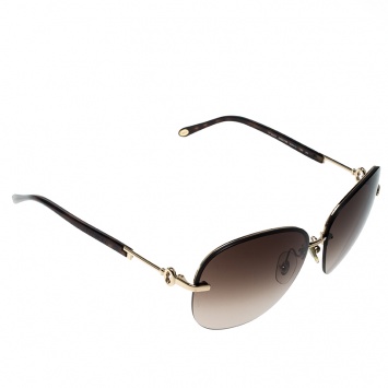Pre Owned Tiffany & Co. Gold Tone/Brown Gradient TF3023 Aviator Sunglasses