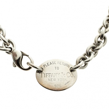 Pre Owned Tiffany & Co. Return to Tiffany Oval Tag Silver Choker Necklace