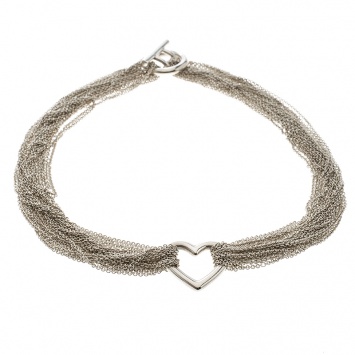Pre Owned Tiffany & Co Heart Mesh Chain Silver Toggle Necklace