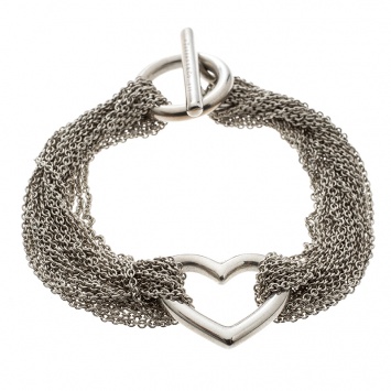 Pre Owned Tiffany & Co. Mesh Heart Silver Necklace Bracelet