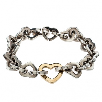 Pre Owned Tiffany & Co. Heart Link 18k yellow gold & Silver Bracelet 17 cm