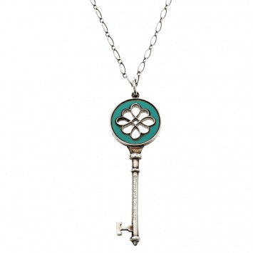 Pre Owned Tiffany & Co. Knot Key Enamel Silver Pendant Oval Chain Link Necklace 
