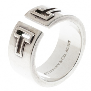 Pre Owned Tiffany & Co. T Cutout Silver Open Band Ring Size 58