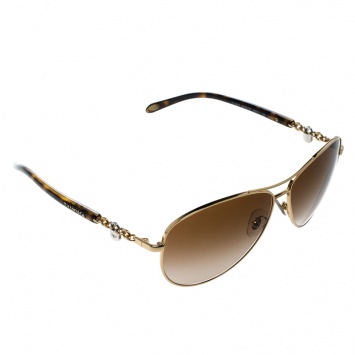 Pre Owned Tiffany & Co. Gold/Brown Gradient TF3034 Aviator Sunglasses