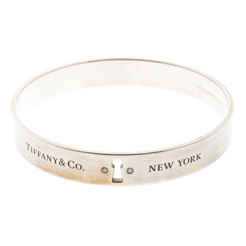 Pre Owned Tiffany & Co. Tiffany Locks Diamond & Silver Bangle Bracelet 18cm