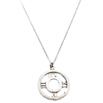 Pre Owned Tiffany & Co. Atlas Medallion Sterling Silver Pendant Necklace