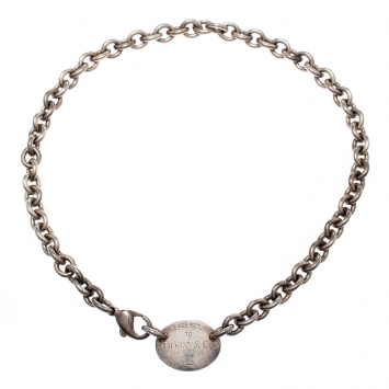 Pre Owned Tiffany & Co. Return to Tiffany Oval Tag Silver Choker Necklace 