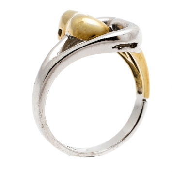 Pre Owned Tiffany & Co. Double Heart Silver & 18k Yellow Gold Ring Size 50.5