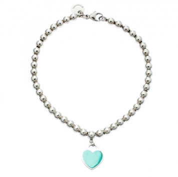 Pre Owned Tiffany & Co. Return to Tiffany Enamel Heart Tag Silver Beads Bracelet 17cm