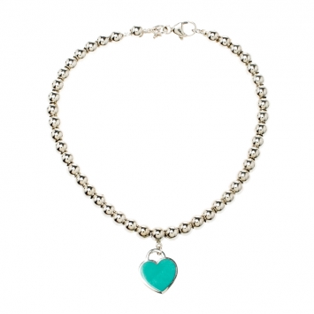 Pre Owned Tiffany & Co. Return to Tiffany Enamel Heart Tag Silver Bead Bracelet 