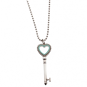 Pre Owned Tiffany & Co. Enamel Beaded Heart Key Silver Pendant Necklace