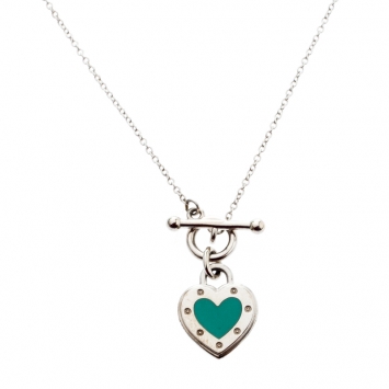 Pre Owned Tiffany Return To Tiffany Love Heart Blue Enamel Silver Toggle Necklace