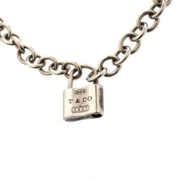Pre Owned Tiffany & Co. 1837 Lock Silver Chain Link Pendant Necklace