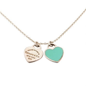 Pre Owned Tiffany & Co. Return to Tiffany Mini Double Heart Tag Silver Pendant Necklace