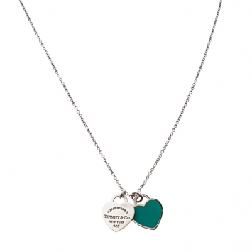 Pre Owned Tiffany & Co. Return To Tiffany Double Heart Tag Silver Chain Necklace