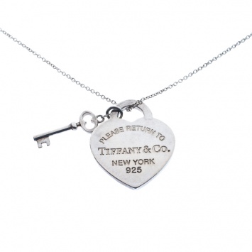 Pre Owned Tiffany & Co. Heart Tag Key Pendant Silver Chain Necklace
