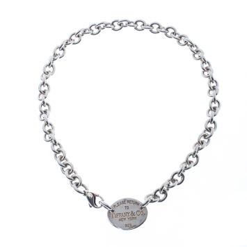 مملوكة مسبقًا Tiffany & Co. Return to Tiffany Oval Tag Silver Choker Necklace