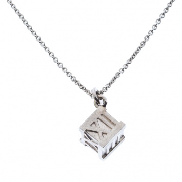 Pre Owned Tiffany & Co. Atlas Cube Silver Pendant Necklace