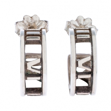 Pre Owned  Tiffany & Co. Silver 925 Atlas Roman Numeric Hoop Earrings