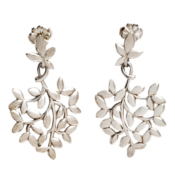 Pre Owned Tiffany Paloma Picasso Olive Leaf Silver Drop Earrings