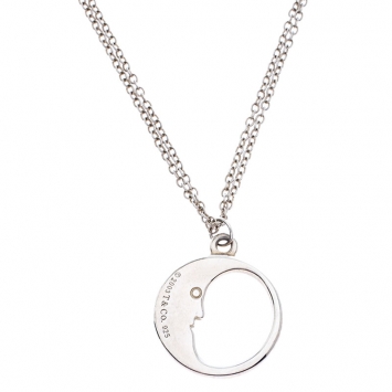 Pre Owned Tiffany & Co. Man in the Moon Charm Silver Pendant Necklace
