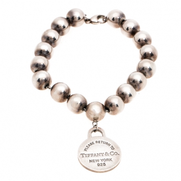 Pre Owned Tiffany & Co. Return to Tiffany Round Tag Silver Bead Bracelet