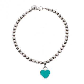 Pre Owned Tiffany & Co. Return to Tiffany Enamel Heart Tag Silver Beads Bracelet