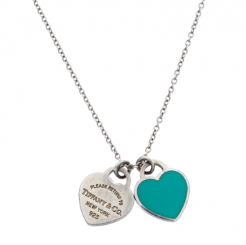 Pre Owned Tiffany & Co. Return to Tiffany Mini Double Heart Tag Silver Pendant Necklace