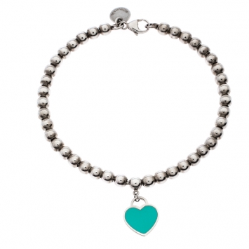 Pre Owned Tiffany & Co. Return to Tiffany Enamel Heart Tag Silver Beads Bracelet
