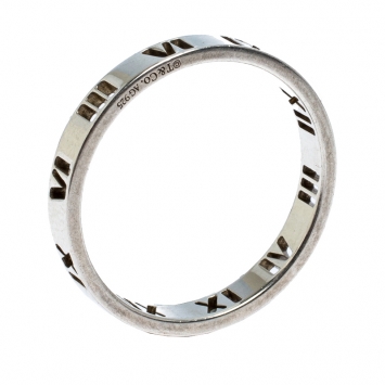 Pre Owned Tiffany & Co. Atlas Narrow Numeral Silver Band Ring Size 61