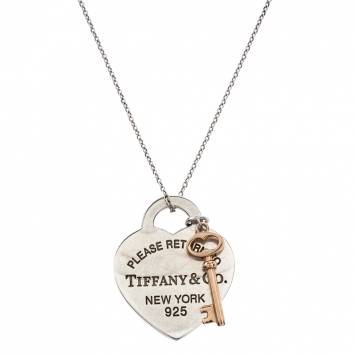 Pre Owned Tiffany & Co. Sterling Silver Return To Tiffany Love Heart Tag and Key Charm Necklace