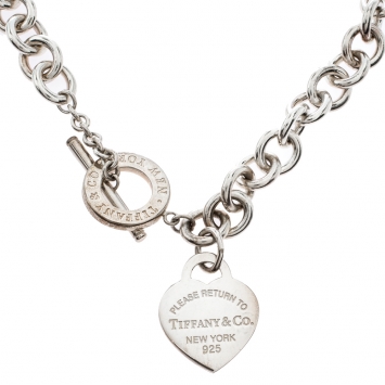 Pre Owned Tiffany & Co. Return To Tiffany Heart Tag Silver Chain Link Toggle Necklace