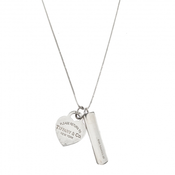 Pre Owned Tiffany & Co. Bar & Heart Tag Silver Dual Pendant Necklace