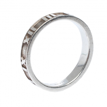 Pre Owned Tiffany & Co. Atlas Roman Numeral Motif Silver Ring Size 54