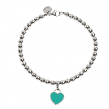 Pre Owned Tiffany & Co. Return to Tiffany Blue Enamel Heart Tag Silver Bead Bracelet 