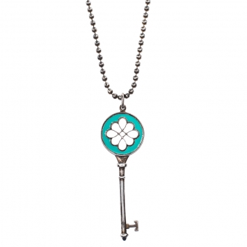 Pre Owned Tiffany & Co. Blue Enamel Knot Key Silver Pendant Necklace
