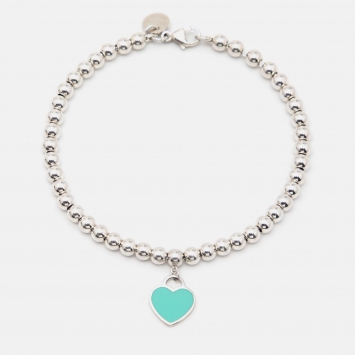 Pre Owned Tiffany & Co. Return to Tiffany Heart Tag Enamel Sterling Silver Bracelet