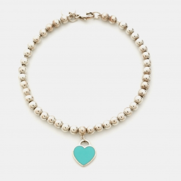 Pre Owned Tiffany & Co. Return To Tiffany Love Heart Tag Blue Enamel Silver Sterling Silver Bracelet