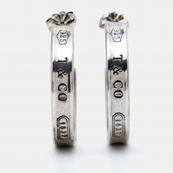 Pre Owned Tiffany & Co. Tiffany 1837 Sterling Silver Hoop Earrings