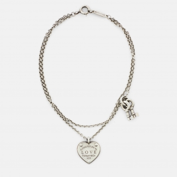 Pre Owned Tiffany & Co. Return To Tiffany Sterling Silver Love Heart Tag & Key Charm Bracelet